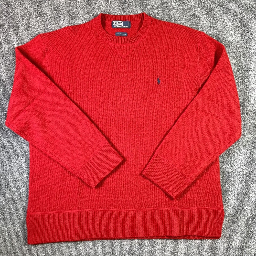 Polo Ralph Lauren 100% Lambswool Sweater XL Red Knit Vintage Preppy Pony Logo
